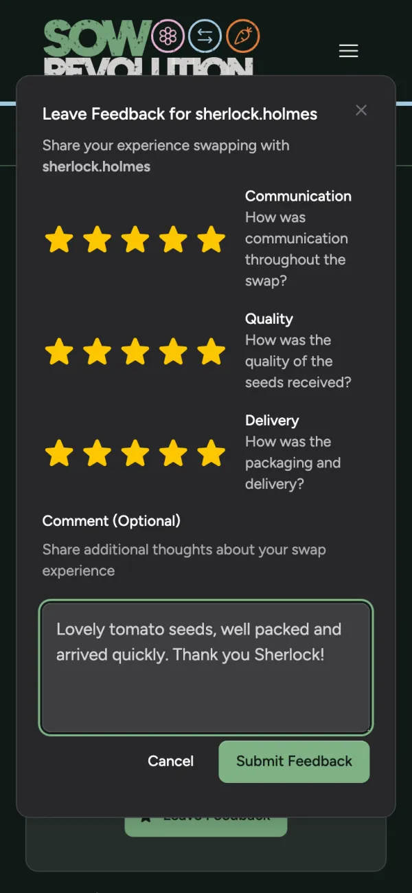 Leaving feedback
