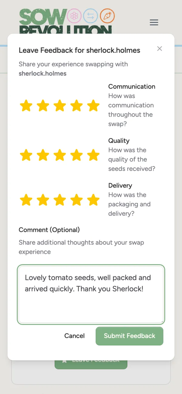 Leaving feedback