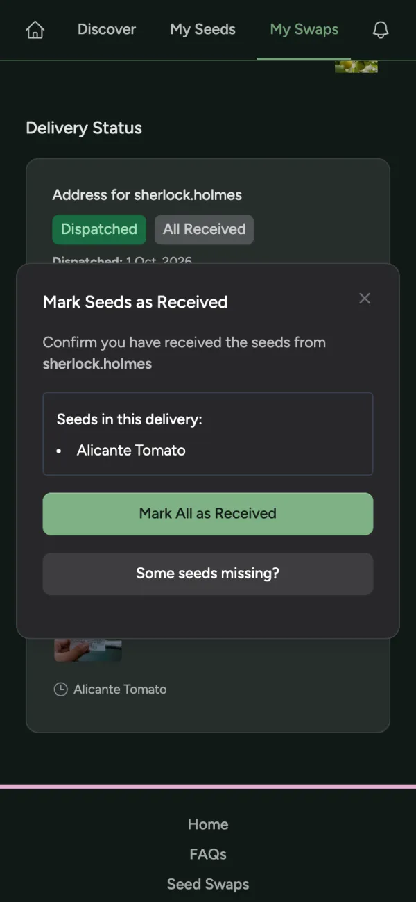 Marking seeds as received