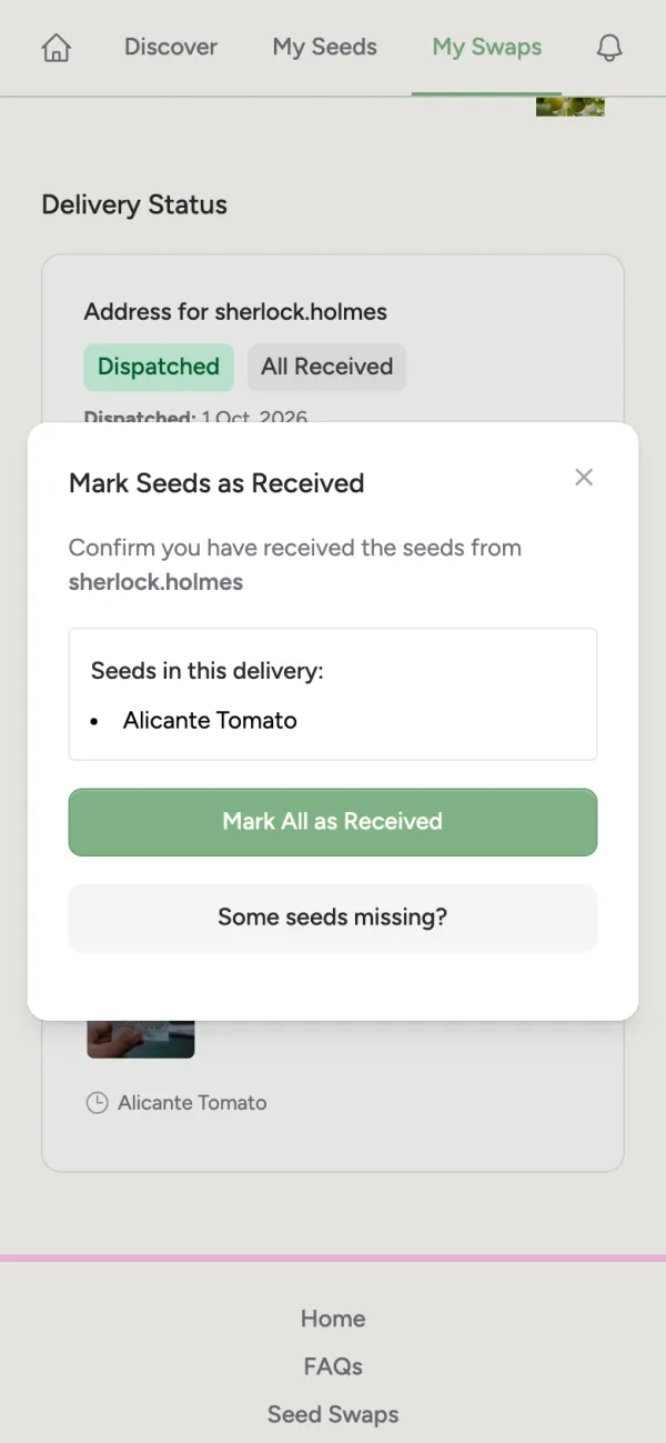 Marking seeds as received