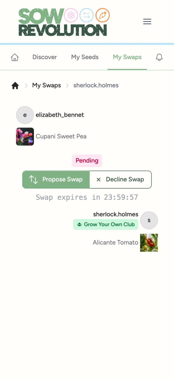 A new swap waiting for one of you to propose